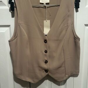 MWT Melloday Tan V-Neck Button Front Vest S Tailored Waistcoat Chic Minimalist
